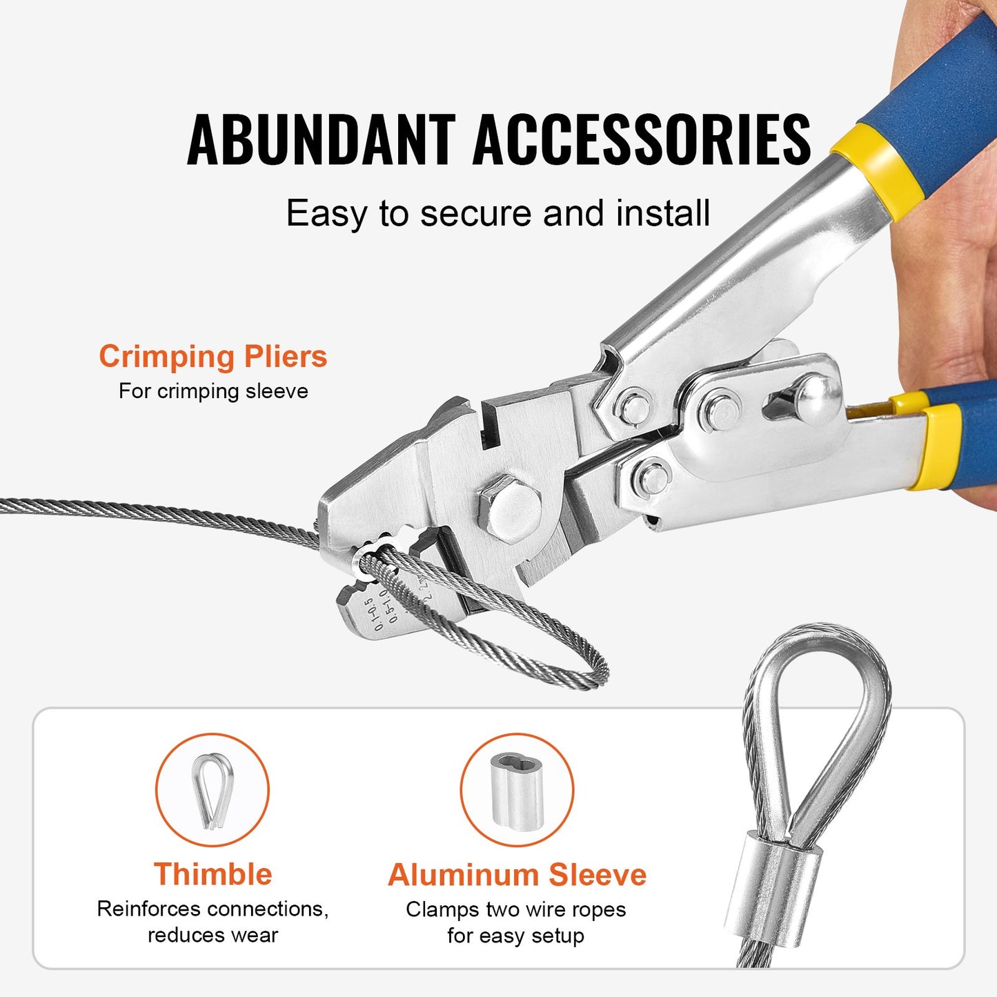 Drahtseil-Set, 1/16" 66 ft 304 Edelstahlseil mit Crimpzange, 160 Hülsen und 12 Kauschen, 7x7 Litzen, Marine- und Flugzeugqualität für Handläufe, Treppen, Terrassen, Zäune und Außenbereiche