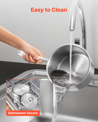 Edelstahl-Topfset, 1-Quart-, 2-Quart- und 3-Quart-Töpfe mit Glasdeckeln, vielseitiger, antihaftbeschichteter Edelstahl-Topf mit ergonomischem Griff, geeignet für Backofen, Spülmaschine und Induktionsherd