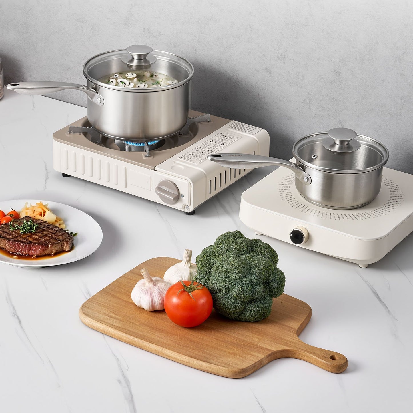 Edelstahl-Topfset, 1-Quart-, 2-Quart- und 3-Quart-Töpfe mit Glasdeckeln, vielseitiger, antihaftbeschichteter Edelstahl-Topf mit ergonomischem Griff, geeignet für Backofen, Spülmaschine und Induktionsherd