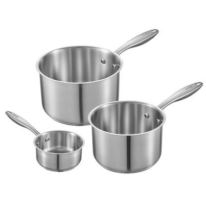 Edelstahl-Topfset, 1-Quart-, 2-Quart- und 3-Quart-Töpfe mit Glasdeckeln, vielseitiger, antihaftbeschichteter Edelstahl-Topf mit ergonomischem Griff, geeignet für Backofen, Spülmaschine und Induktionsherd