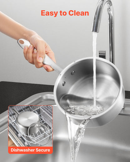 1.5 QT Saucepan, Stainless Steel Saucepan with Glass Lid, Multipurpose Nonstick Stainless Steel Small Cooking Sauce Pot with Ergonomic Handle, Friendly for Oven, Dishwasher, Induction Cooker