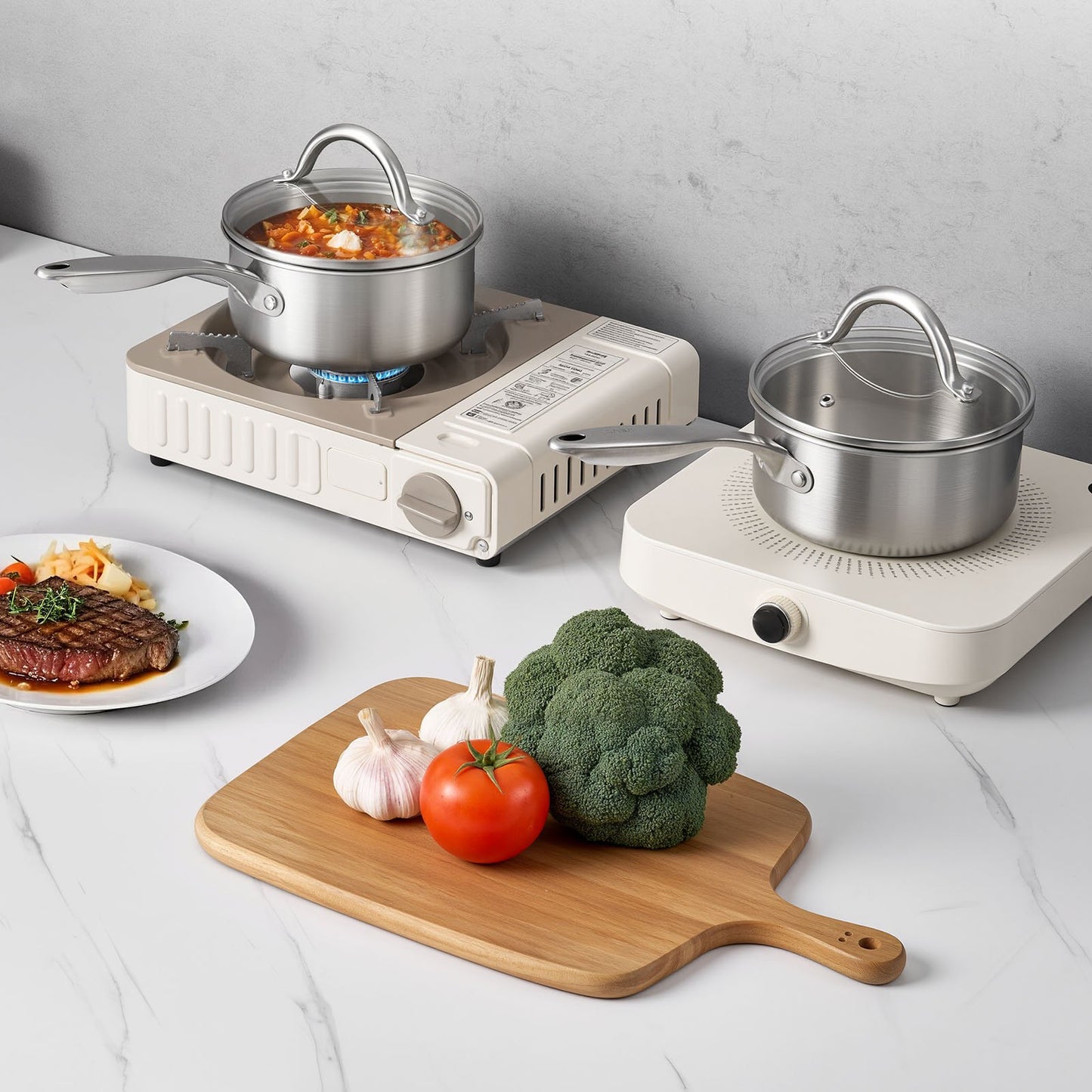 1.5 QT Saucepan, Stainless Steel Saucepan with Glass Lid, Multipurpose Nonstick Stainless Steel Small Cooking Sauce Pot with Ergonomic Handle, Friendly for Oven, Dishwasher, Induction Cooker