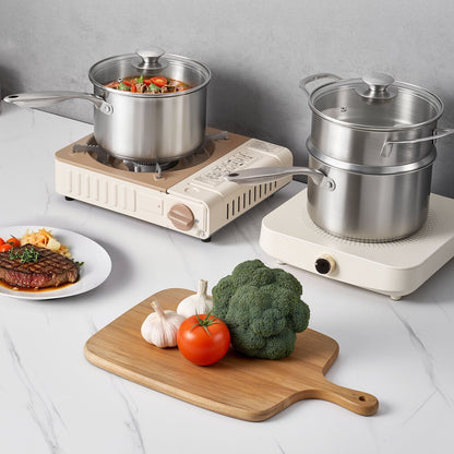 2.5 QT Saucepan with Steamer, Stainless Steel Saucepan with Glass Lid, Multipurpose Nonstick Stainless Steel Sauce Pot with Ergonomic Handle, Friendly for Oven, Dishwasher, Induction Cooker