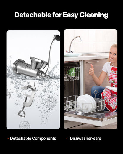 Manual Meat Grinder, 304 Stainless Steel Hand Meat Grinder with Steel Table Clamp, Meat Mincer Sausage Maker & 2 Cutting Plates, Cookie Attachment, Sausage Tube for Beef Pepper Mushroom Cookie