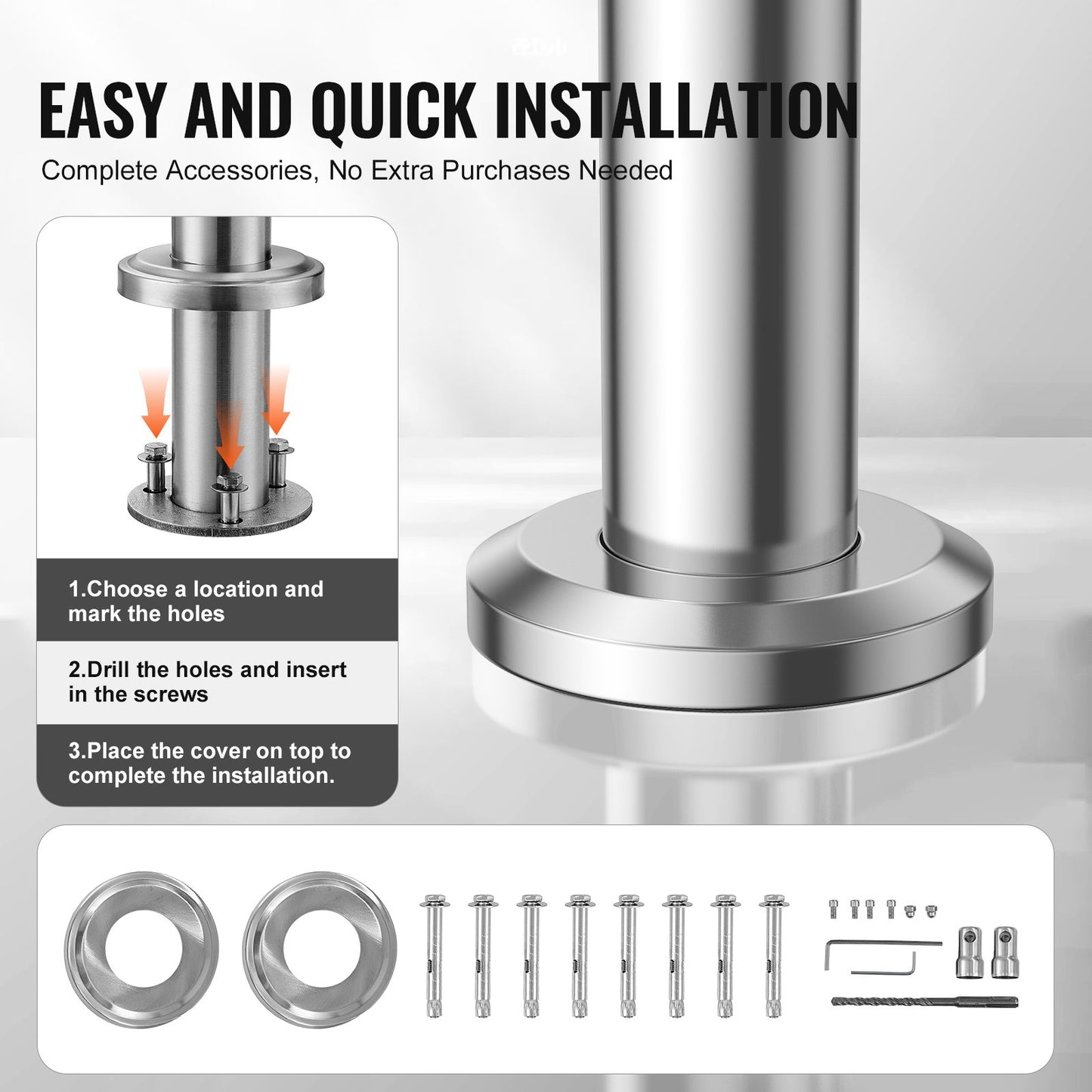 Handrails for Outdoor Steps, 39.4in / 100cm Length Stair Hand Rail Kit, Transitional Stainless Steel Railings with Installation Kit, Double-column Staircase Handrails for Seniors,Porch & Deck