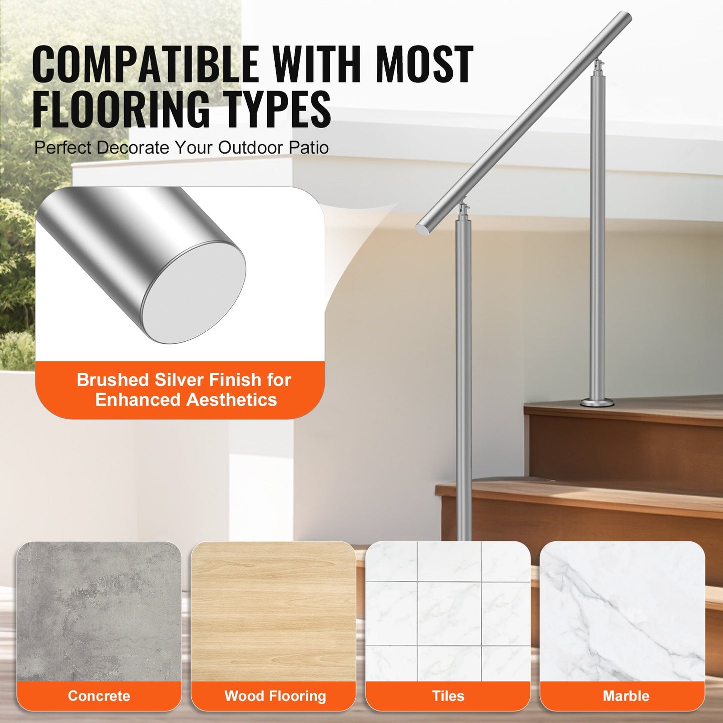 Handrails for Outdoor Steps, 39.4in / 100cm Length Stair Hand Rail Kit, Transitional Stainless Steel Railings with Installation Kit, Double-column Staircase Handrails for Seniors,Porch & Deck