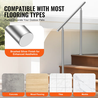 Handrails for Outdoor Steps, 39.4in / 100cm Length Stair Hand Rail Kit, Transitional Stainless Steel Railings with Installation Kit, Double-column Staircase Handrails for Seniors,Porch & Deck