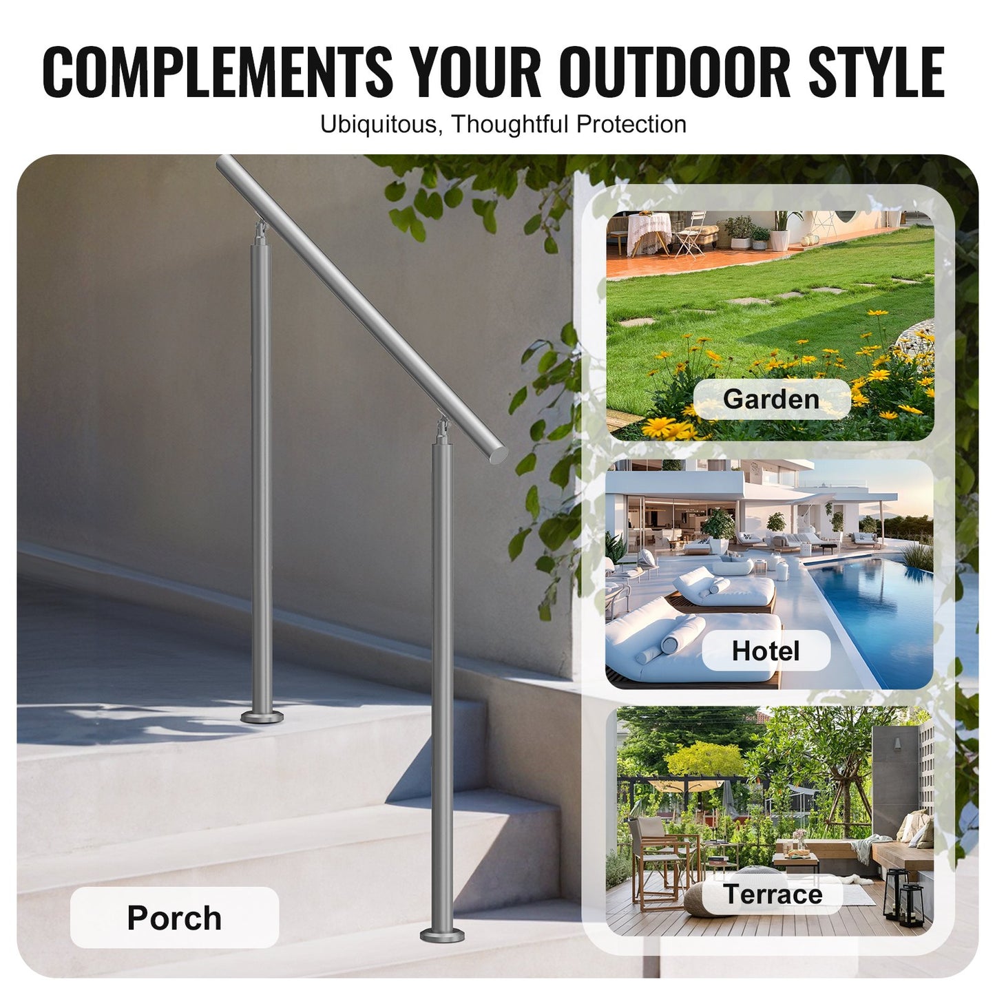 Handrails for Outdoor Steps, 39.4in / 100cm Length Stair Hand Rail Kit, Transitional Stainless Steel Railings with Installation Kit, Double-column Staircase Handrails for Seniors,Porch & Deck