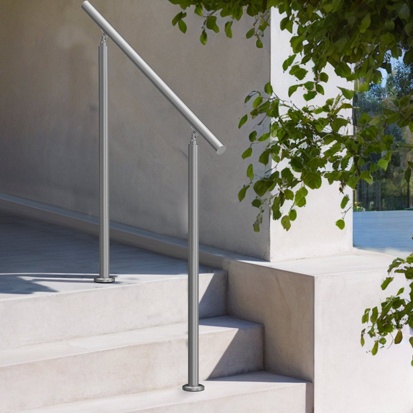 Handrails for Outdoor Steps, 39.4in / 100cm Length Stair Hand Rail Kit, Transitional Stainless Steel Railings with Installation Kit, Double-column Staircase Handrails for Seniors,Porch & Deck