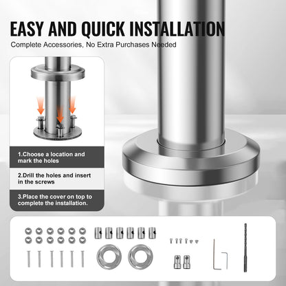 Handrails for Outdoor Steps, 47.2in Length 3 Crossbars Stair Hand Rail Kit, Transitional Stainless Steel Railings w/ Installation Kit, Double-column Staircase Handrails for Seniors,Porch & Deck