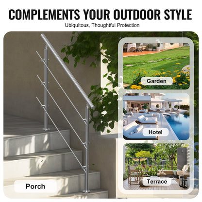 Handrails for Outdoor Steps, 47.2in Length 3 Crossbars Stair Hand Rail Kit, Transitional Stainless Steel Railings w/ Installation Kit, Double-column Staircase Handrails for Seniors,Porch & Deck