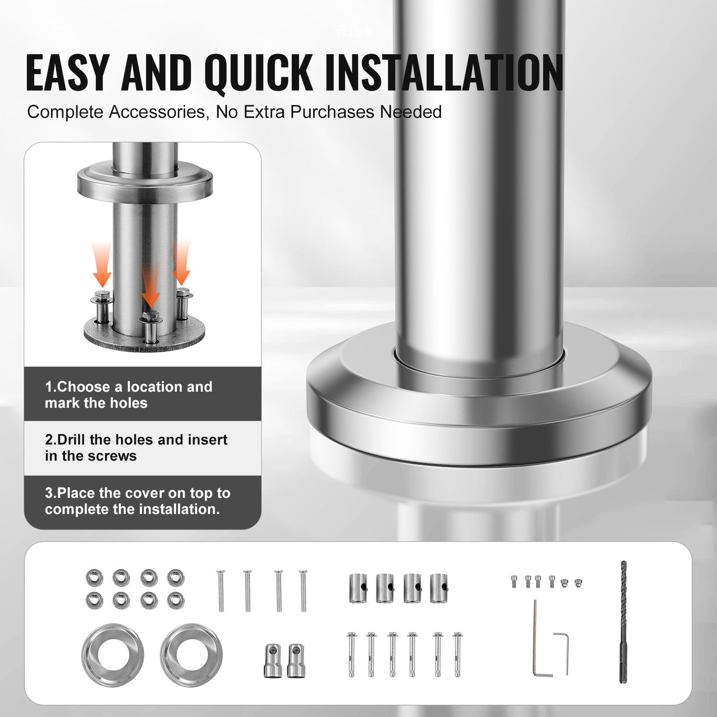119.9 cm Handrails for Outdoor Steps 2 Crossbars Staircase for Porch Deck