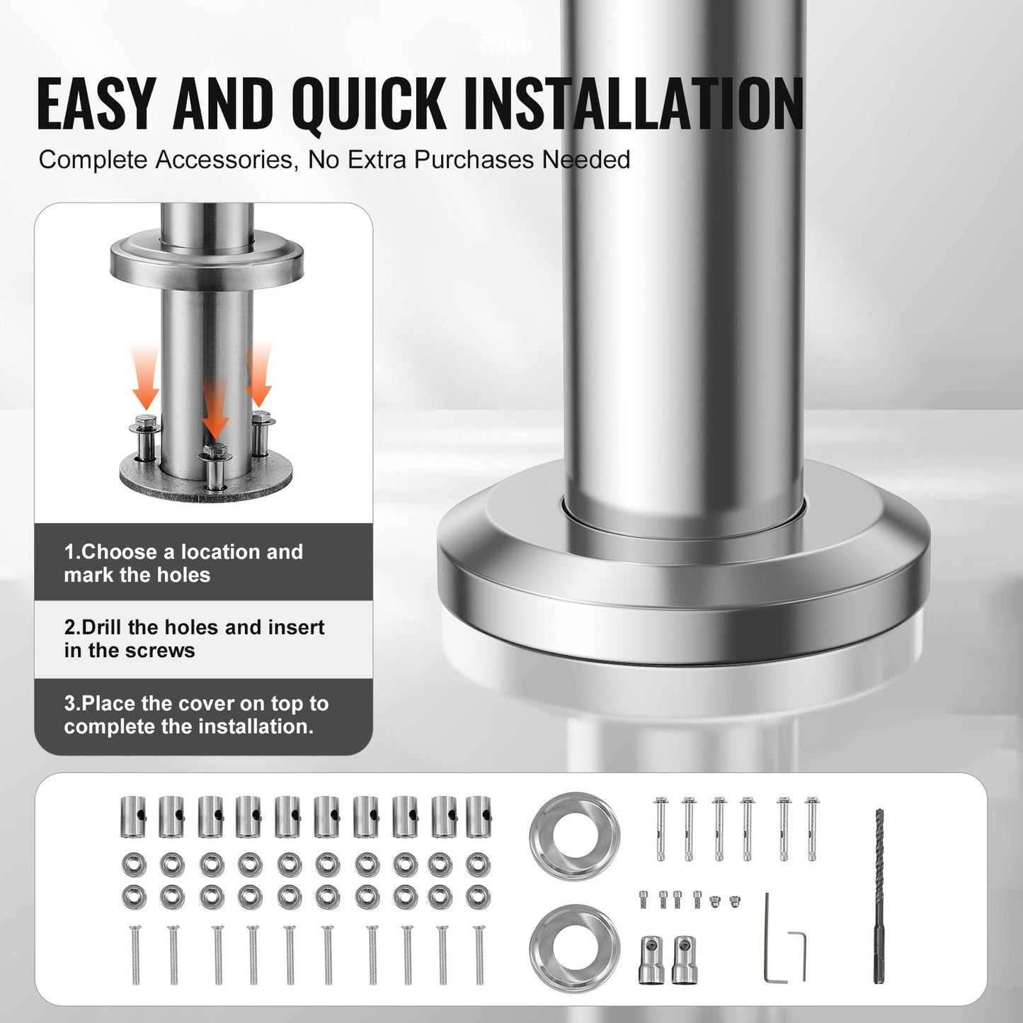 Handrails for Outdoor Steps, 59 in Length 5 Crossbars Stair Hand Rail Kit, Transitional Stainless Steel Railings w/ Installation Kit, Double-column Staircase Handrails for Seniors,Porch & Deck