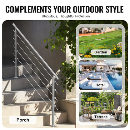 Handrails for Outdoor Steps, 59 in Length 5 Crossbars Stair Hand Rail Kit, Transitional Stainless Steel Railings w/ Installation Kit, Double-column Staircase Handrails for Seniors,Porch & Deck