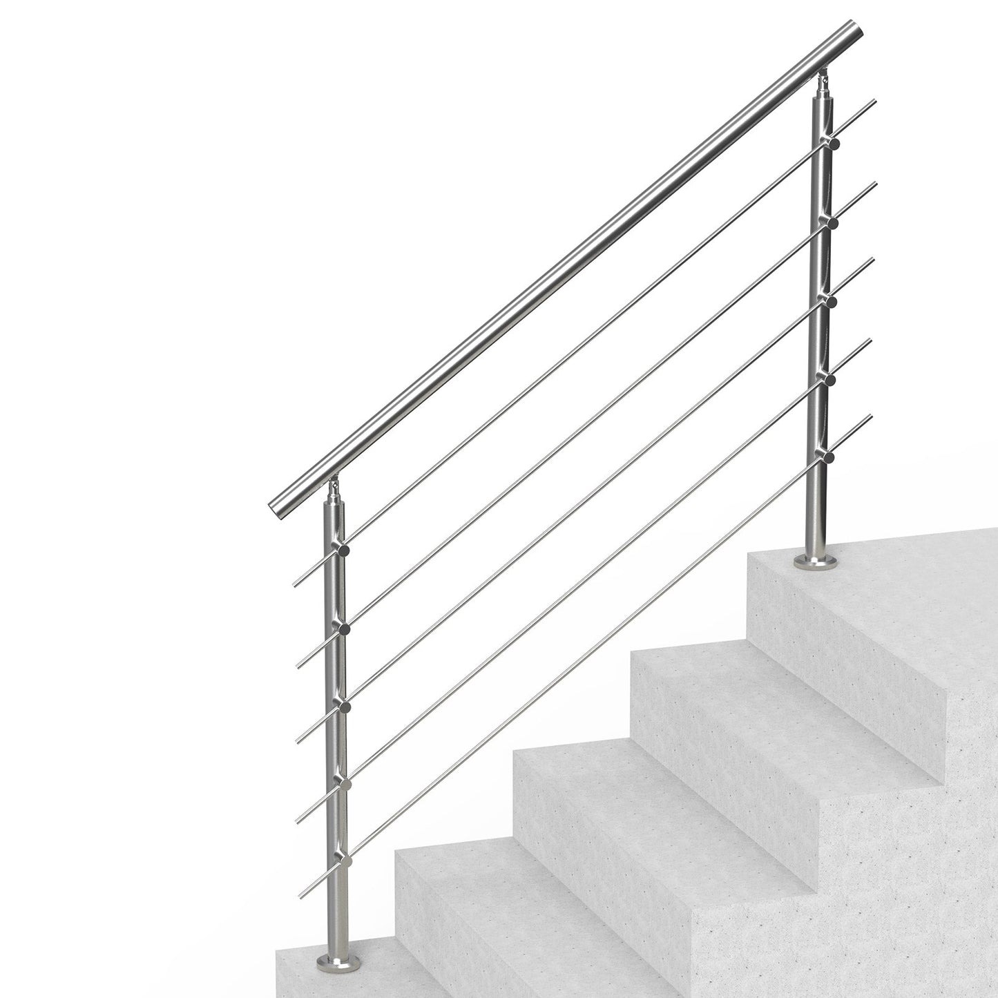 Handrails for Outdoor Steps, 59 in Length 5 Crossbars Stair Hand Rail Kit, Transitional Stainless Steel Railings w/ Installation Kit, Double-column Staircase Handrails for Seniors,Porch & Deck