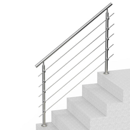 Handrails for Outdoor Steps, 59 in Length 5 Crossbars Stair Hand Rail Kit, Transitional Stainless Steel Railings w/ Installation Kit, Double-column Staircase Handrails for Seniors,Porch & Deck