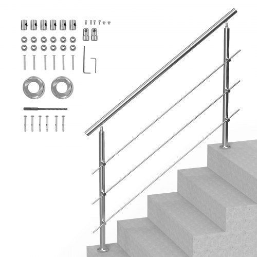 149.9 cm Handrails for Outdoor Steps 3 Crossbars Staircase for Porch Deck