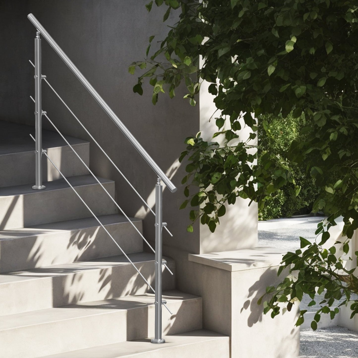 149.9 cm Handrails for Outdoor Steps 3 Crossbars Staircase for Porch Deck