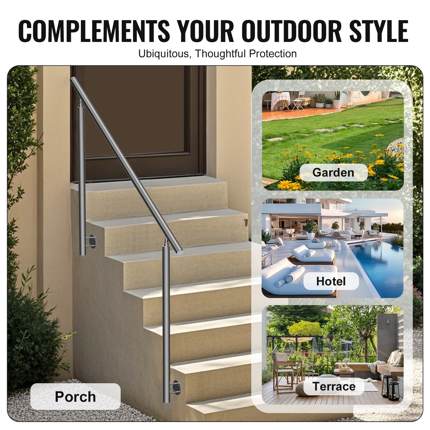 149.9 cm Handrails for Outdoor Steps Staircase for Porch Deck Side-mount