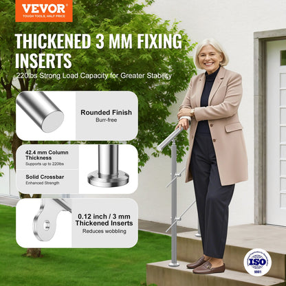 Handrails for Outdoor Steps, 31.5in Length 2 Crossbars Stair Hand Rail Kit, Transitional Stainless Steel Railings w/ Installation Kit, Double-column Staircase Handrails for Seniors,Porch & Deck