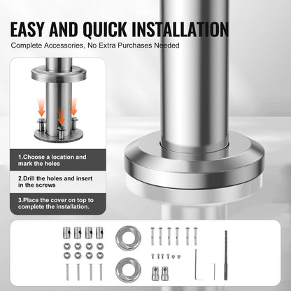 Handrails for Outdoor Steps, 31.5in Length 2 Crossbars Stair Hand Rail Kit, Transitional Stainless Steel Railings w/ Installation Kit, Double-column Staircase Handrails for Seniors,Porch & Deck