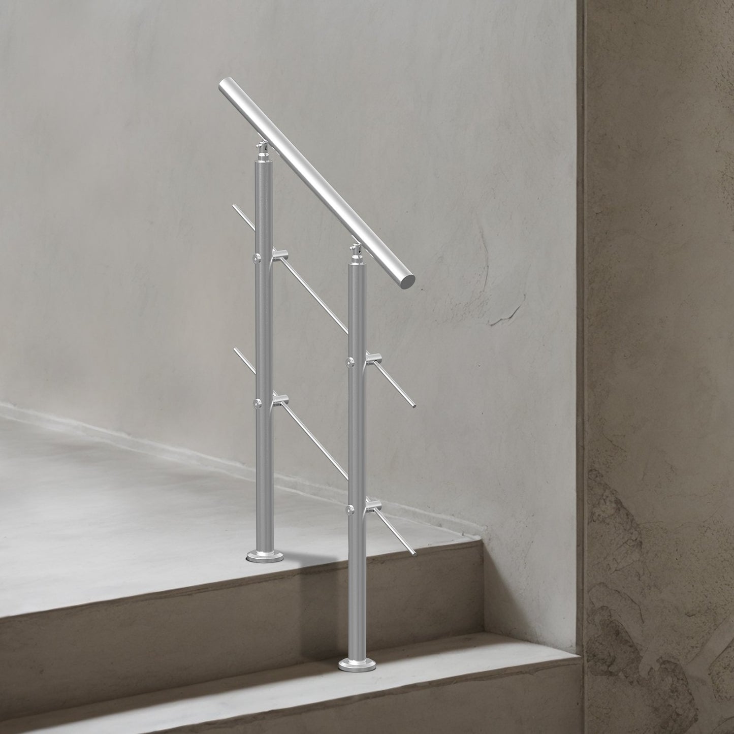 Handrails for Outdoor Steps, 31.5in Length 2 Crossbars Stair Hand Rail Kit, Transitional Stainless Steel Railings w/ Installation Kit, Double-column Staircase Handrails for Seniors,Porch & Deck