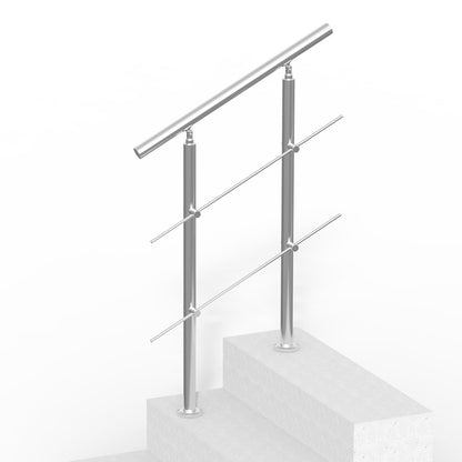 Handrails for Outdoor Steps, 31.5in Length 2 Crossbars Stair Hand Rail Kit, Transitional Stainless Steel Railings w/ Installation Kit, Double-column Staircase Handrails for Seniors,Porch & Deck