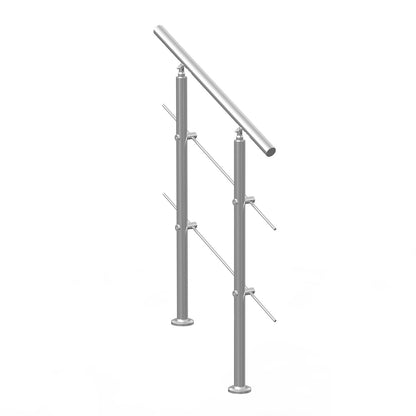 Handrails for Outdoor Steps, 31.5in Length 2 Crossbars Stair Hand Rail Kit, Transitional Stainless Steel Railings w/ Installation Kit, Double-column Staircase Handrails for Seniors,Porch & Deck