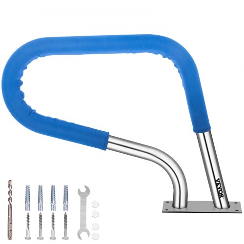 Pool Rail 30x22" Pool Railing 304 Stainless Steel 250LBS Load Capacity Silver Rustproof Pool Handrail Humanized Swimming Pool Handrail with Blue Grip Cover & M8 Drill Bit & Self-taping Screws