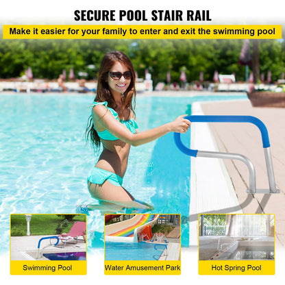 Pool Rail 30x22" Pool Railing 304 Stainless Steel 250LBS Load Capacity Silver Rustproof Pool Handrail Humanized Swimming Pool Handrail with Blue Grip Cover & M8 Drill Bit & Self-taping Screws