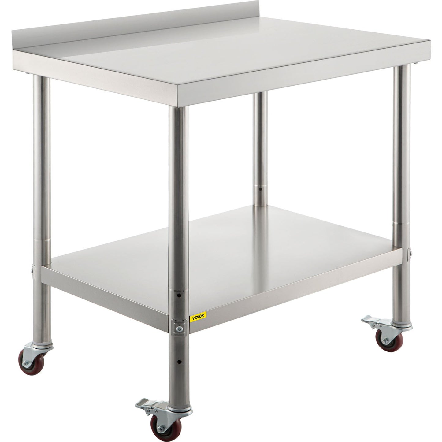 Stainless Steel Prep Table, 36 x 24 x 35 Inch, 440lbs Load Capacity Heavy Duty Metal Worktable with Backsplash Adjustable Undershelf & 4 Casters, Commercial Workstation for Kitchen Restaurant