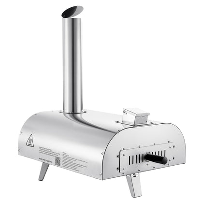 Pizza Oven Outdoor, 12" Pellet Pizza Oven, Portable Pizza-Stove with Built-in Thermometer, Wood Fired Stainless Steel Pizza-Maker, for Backyard, Camping, Pizza-Stone, Shovel, Carry Bag, Silver