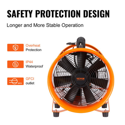 Portable Ventilator, 254mm Heavy Duty Cylinder Fan with 10m Duct Hose, 255W Strong Shop Exhaust Blower 1720CFM, Industrial Utility Blower for Sucking Dust, Smoke, Smoke Home/Workplace