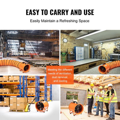 Portable Ventilator, 254mm Heavy Duty Cylinder Fan with 5m Duct Hose, 255W Strong Shop Exhaust Blower 1720CFM, Industrial Utility Blower for Sucking Dust, Smoke, Smoke Home/Workplace