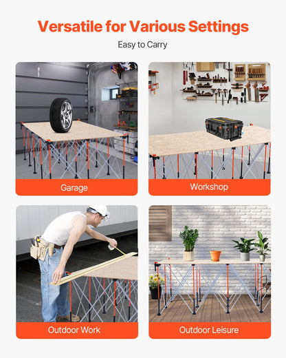 Portable Folding Workstand, 2455 x 1260 mm Collapsible Workbench, 2724 kg Weight Capacity, No Assembly Foldable Work Stand with Storage Bag, Table Top NOT Included, for Garage Workshop Outdoor