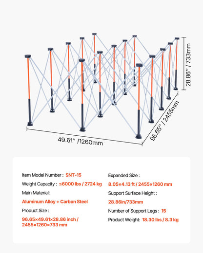 Portable Folding Workstand, 2455 x 1260 mm Collapsible Workbench, 2724 kg Weight Capacity, No Assembly Foldable Work Stand with Storage Bag, Table Top NOT Included, for Garage Workshop Outdoor