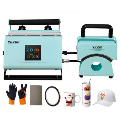 2 in 1 Tumbler and Hat Heat Press Machine, Mini Hat Heat Press for Caps and Hats, Tumbler Heat Press for 11-30oz Sublimation Tumblers and Mugs, Temperature and Time Control, Green