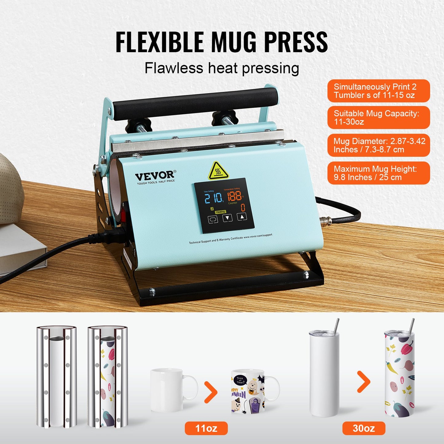 2 in 1 Tumbler and Hat Heat Press Machine, Mini Hat Heat Press for Caps and Hats, Tumbler Heat Press for 11-30oz Sublimation Tumblers and Mugs, Temperature and Time Control, Green