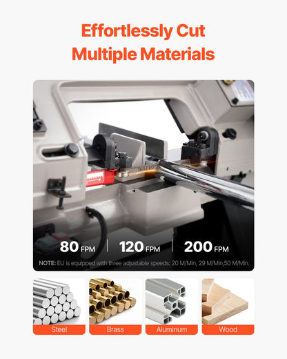 Metal Horizontal Band Saw, 102 x 152 mm(4 in x 6 in) Rectangular Cutting Capacity, 220V Metal Vertical Cutting Bandsaw with 550W Motor, 0-45° Angle Adjustment, Variable Speed, for Metal, Wood, and Plastic