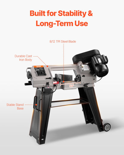 Metal Horizontal Band Saw, 102 x 152 mm(4 in x 6 in) Rectangular Cutting Capacity, 220V Metal Vertical Cutting Bandsaw with 550W Motor, 0-45° Angle Adjustment, Variable Speed, for Metal, Wood, and Plastic
