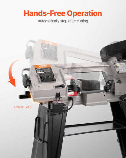 Metal Horizontal Band Saw, 102 x 152 mm(4 in x 6 in) Rectangular Cutting Capacity, 220V Metal Vertical Cutting Bandsaw with 550W Motor, 0-45° Angle Adjustment, Variable Speed, for Metal, Wood, and Plastic