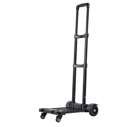 Folding Hand Truck, 131.5 kg Load Capacity, Collapsible Luggage Cart with 4 Wheels, 2 Elastic Ropes & Expandable Base, Utility Dolly Platform Cart for Airport Travel Luggage Office Moving, Black