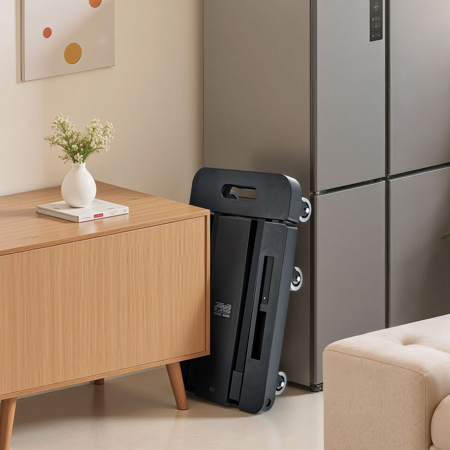 Folding Hand Truck, 226.8 kg Load Capacity, Collapsible Luggage Cart with 6 Wheels, 2 Elastic Ropes & Expandable Base, Utility Dolly Platform Cart for Airport Travel Luggage Office Moving, Black