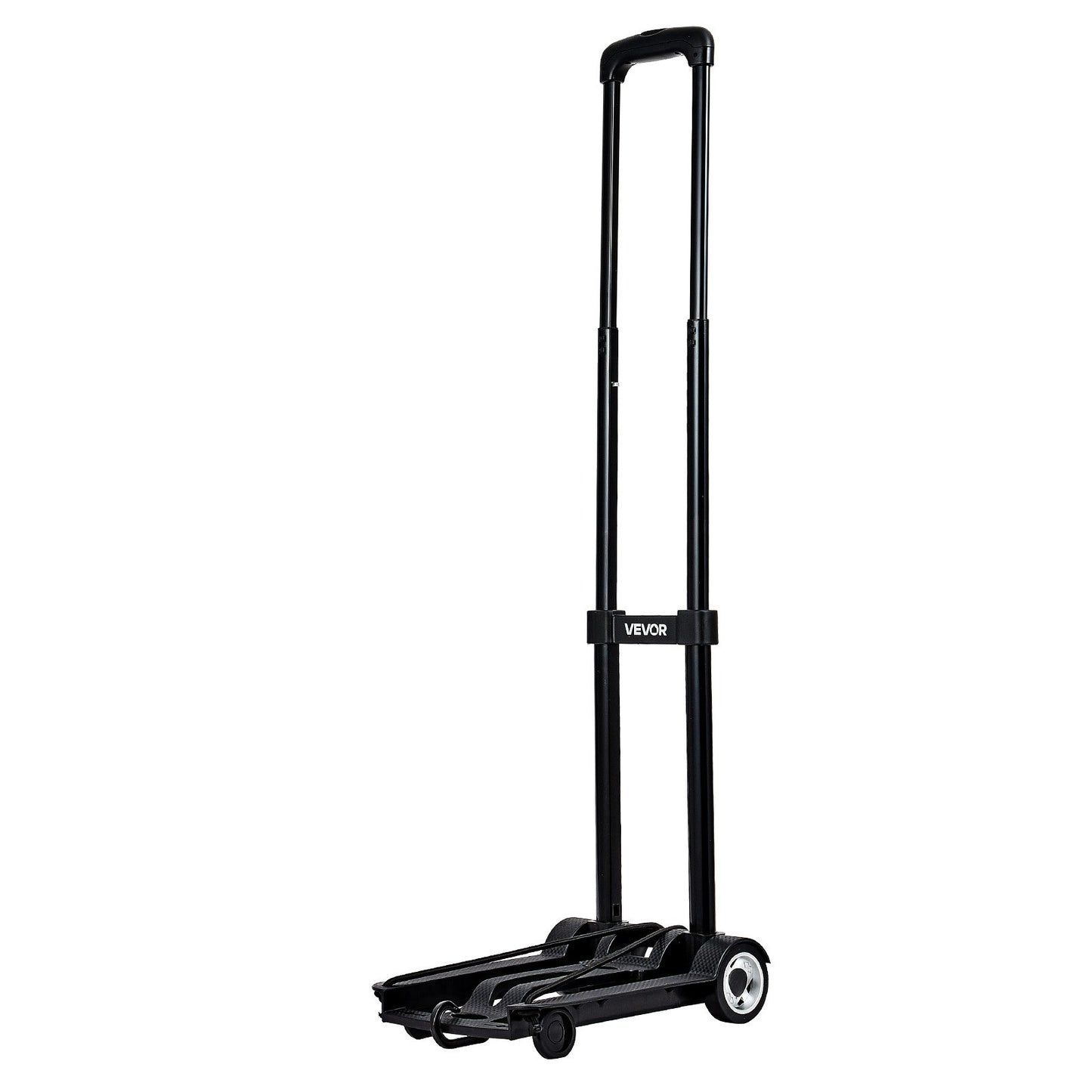 Folding Hand Truck, 49.9 kg Load Capacity, Collapsible Luggage Cart with 2 Wheels & 1 Elastic Rope, Utility Dolly Platform Cart for Airport Travel Furniture Luggage Office Moving, Black
