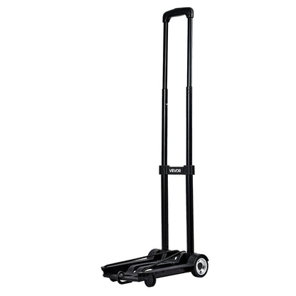 Folding Hand Truck, 49.9 kg Load Capacity, Collapsible Luggage Cart with 2 Wheels & 1 Elastic Rope, Utility Dolly Platform Cart for Airport Travel Furniture Luggage Office Moving, Black