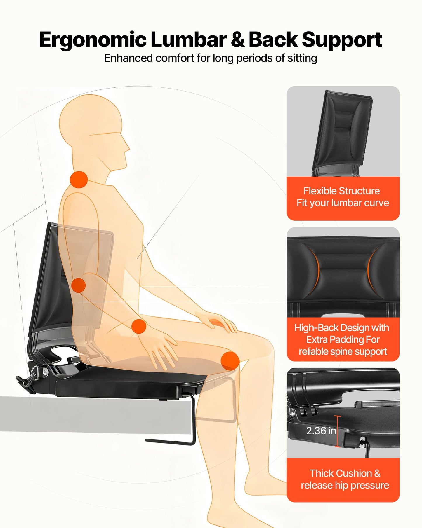 Stadium Seat, Folding Bleacher Chair with Back Support and Thick Cushion, Padded Stadium Seat for Bleacher Includes Shoulder Strap, Hooks, Cup Holder, Lycra Material, Side Pocket, PP Material