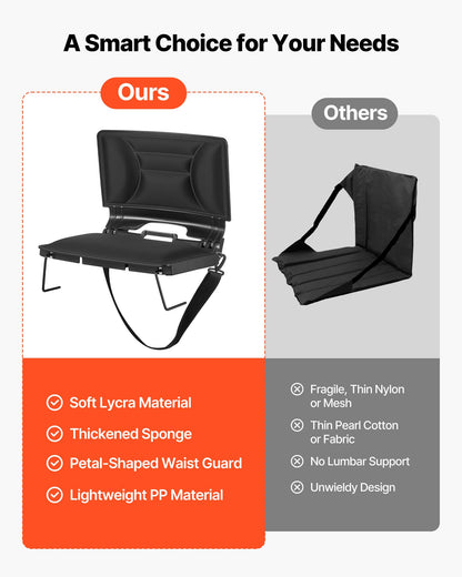 Stadium Seat, Folding Bleacher Chair with Back Support and Thick Cushion, Padded Stadium Seat for Bleacher Includes Shoulder Strap, Hooks, Cup Holder, Lycra Material, Side Pocket, PP Material