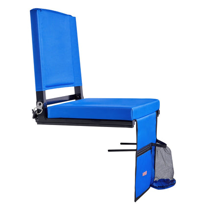 Stadium Seat, Folding Bleacher Chair with Back Support and Thick Cushion, Padded Stadium Seat for Bleacher Includes Shoulder Strap, Hooks, Cup Holder, and Side Pocket, Blue Bleachers Chair