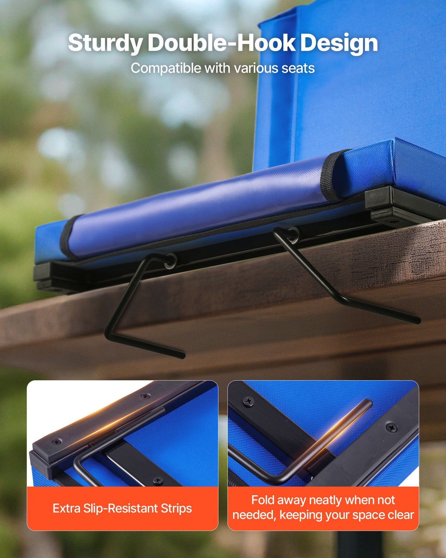 Stadium Seat, Folding Bleacher Seat with Back Support & Thick Cushion, Padded Stadium Seats for Bleacher Includes Shoulder Strap, Hooks, Cup Holder, and Side Pocket, Blue Bleachers Chair