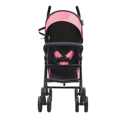Lightweight Stroller, Compact Easy Fold MultiPosition Recline Canopy Backrest, Carbon Steel Frame, Large Storage Basket, Umbrella Toddler Baby Stroller for Travel and More, Black/Pink